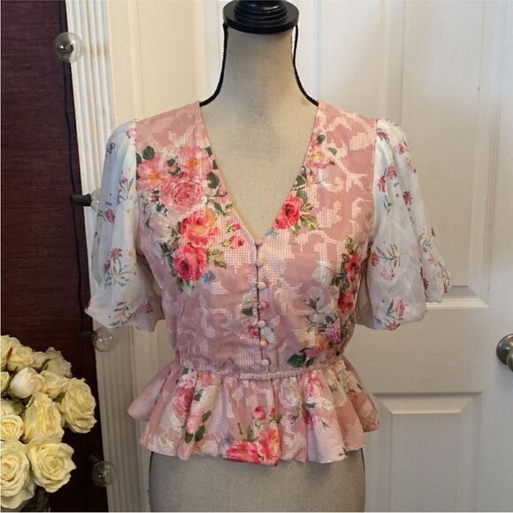 Hemant & Nandita Floral print embroidered top, XS - Picture 2 of 10